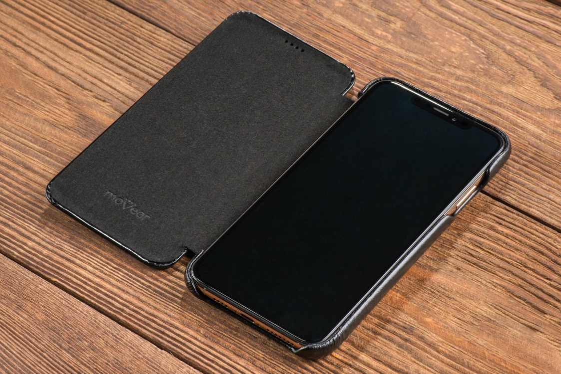moVear flipSide S Leather slim case for Apple iPhone Xs MAX (6.5") | Vintage Leather (Black)