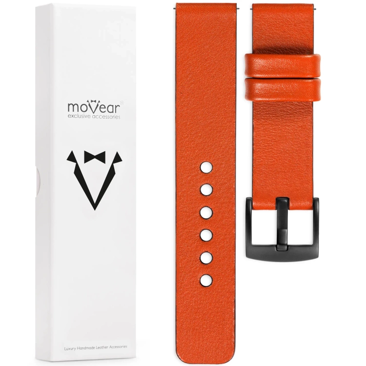 moVear Prestige S1 22mm Leather strap for Xiaomi Watch S1 / Mi Watch / Amzfit Orange [sizes XS-XXL and buckle to choose from]