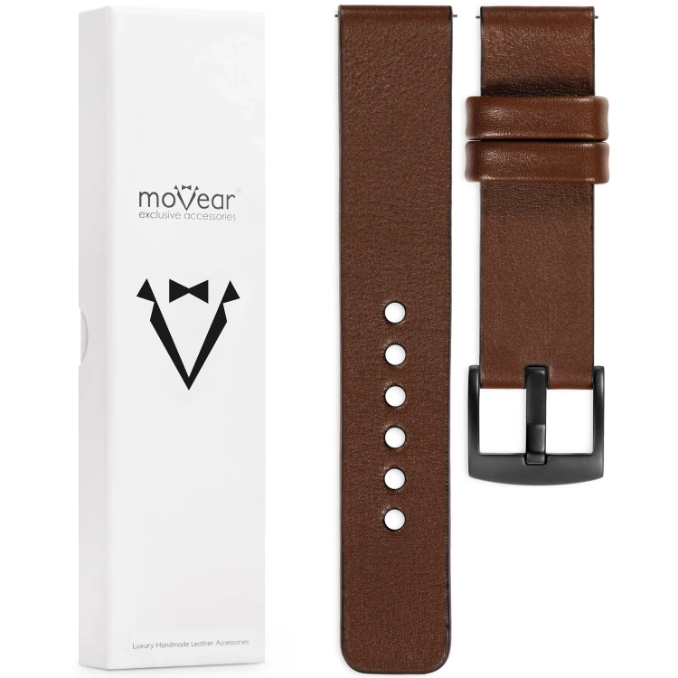 moVear Prestige S1 22mm Lederarmband für Garmin Vivoactive 4, Venu 3/2 Dunkelbraun [Schließe nach Wahl]
