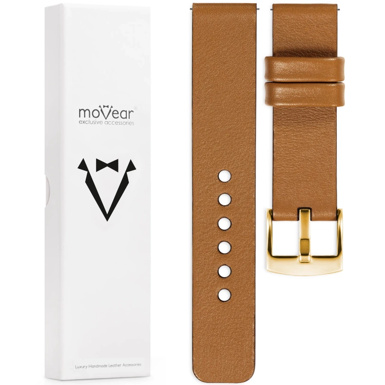 moVear Prestige S1 18mm Leather strap for watch | Light brown [buckle to choose from]