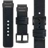 moVear Prestige C3X Lederarmband für Garmin QuickFit 26mm (Fenix / Epix / Quatix / Tactix / Enduro - 51mm) Schwarz, Schwarz Nähte [Größen XS-XXL und Schnalle zur Auswahl]