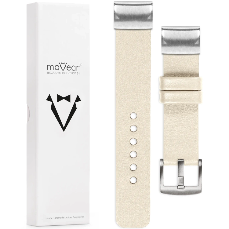 moVear Prestige S1 Lederarmband für Garmin QuickFit 22mm (Fenix / Forerunner / Epix / Instinct / Enduro / Quatix / MARQ - 47/45mm) Nude [Schließe nach Wahl]