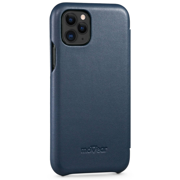 moVear flipSide S Ledertasche für Apple iPhone 11 Pro (5.8") | Glatte Leder, Handy Hülle book type (Blau)