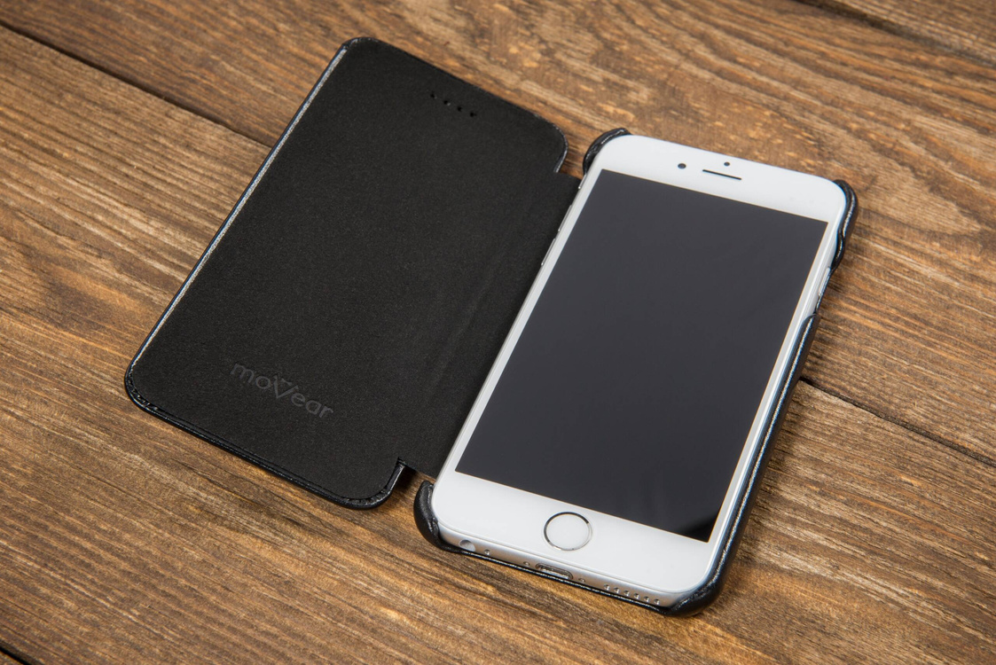 moVear flipSide S Leather slim case for Apple iPhone SE (2022 / 2020) / 8 / 7 (4.7") | Smooth leather (Black)