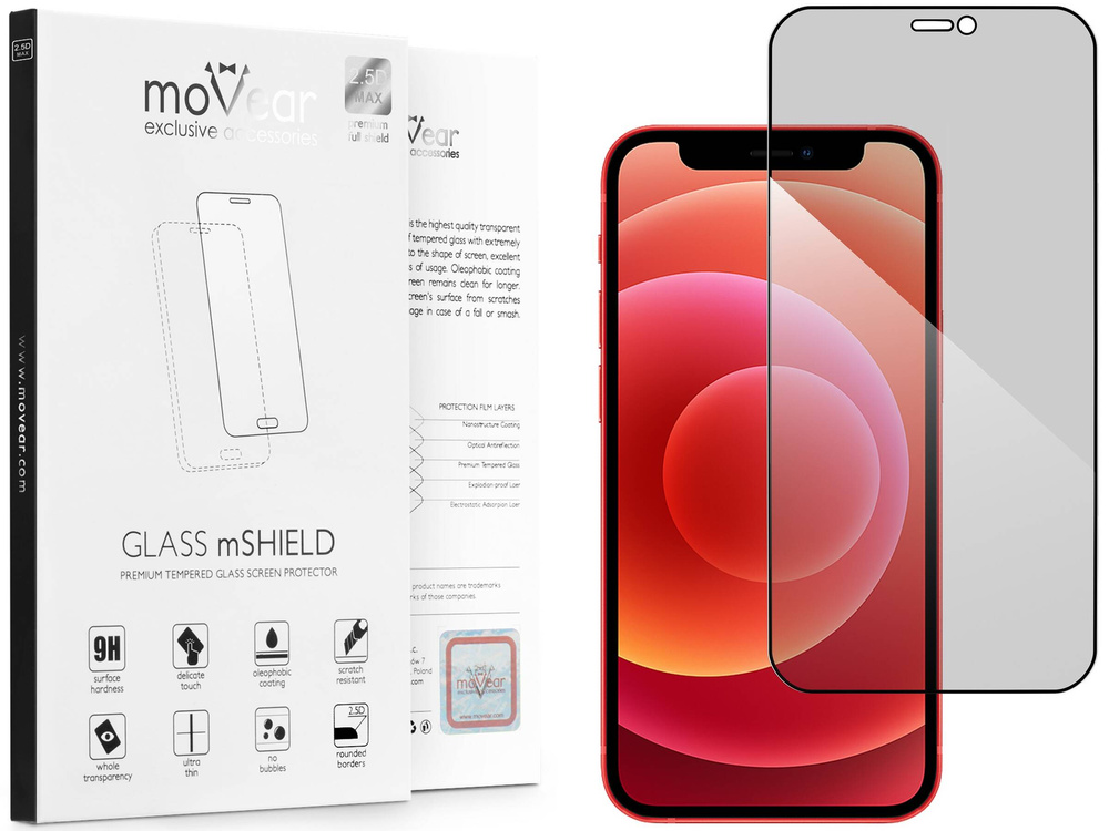 moVear GLASS mSHIELD 2.5D MAX privacy für Apple iPhone 12 Mini (5.4") | (Privatisierung, Handyhülle freundlich)