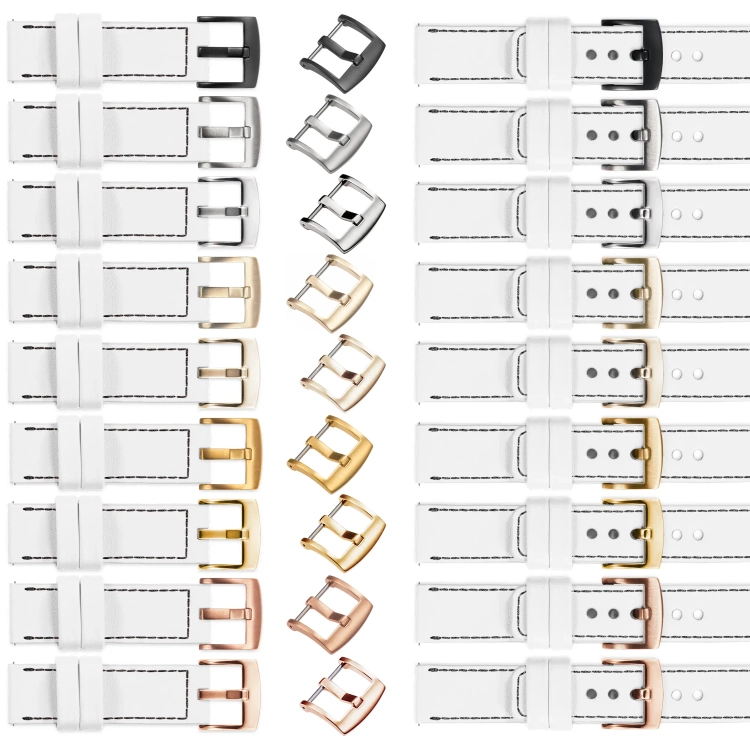 moVear Prestige C1 26mm Uhrenarmband aus Leder | Weiß, Weiß Nähte [Größen XS-XXL und Schnalle zur Auswahl]