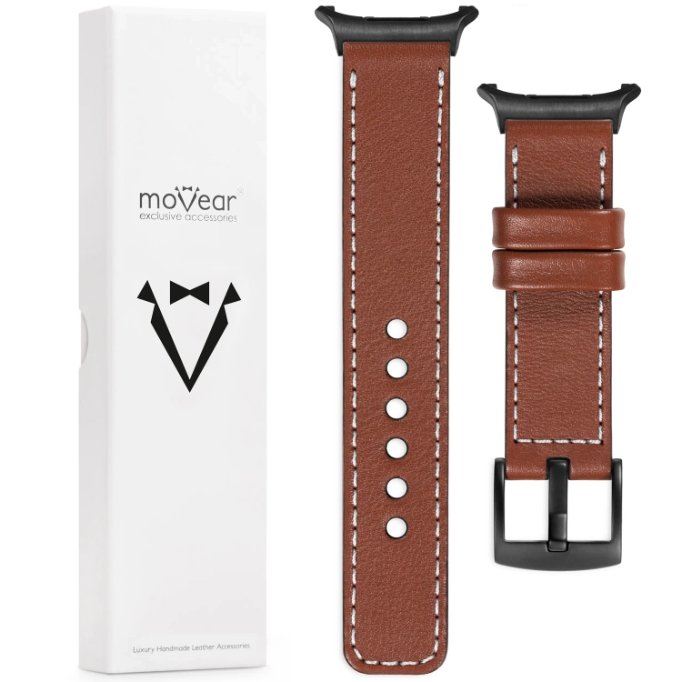 moVear Prestige C1 24mm Braun Lederarmband für Samsung Galaxy Watch Ultra | Braun Nähte [Größen XS-XXL und Schnalle zur Auswahl]
