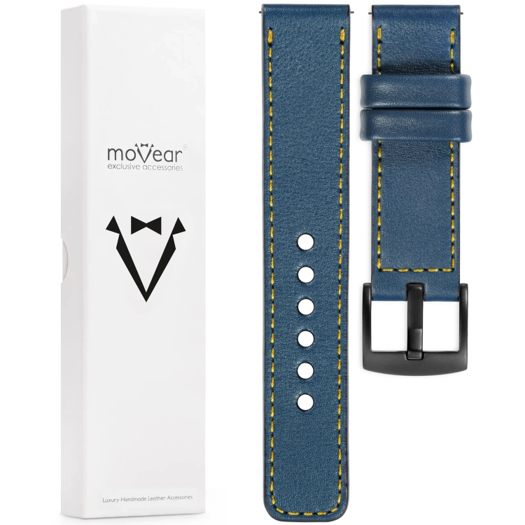 moVear Prestige C1 26mm leather watch strap | Blue Jeans, Blue Jeans stitching [sizes XS-XXL and buckle to choose from]
