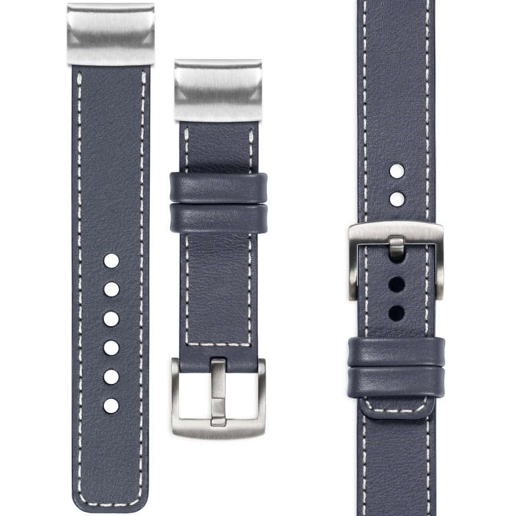 moVear Prestige C1 Lederarmband für Garmin QuickFit 26mm (Fenix / Epix / Quatix / Tactix / Enduro - 51mm) Stahlgrau, Stahlgrau Nähte [Größen XS-XXL und Schnalle zur Auswahl]