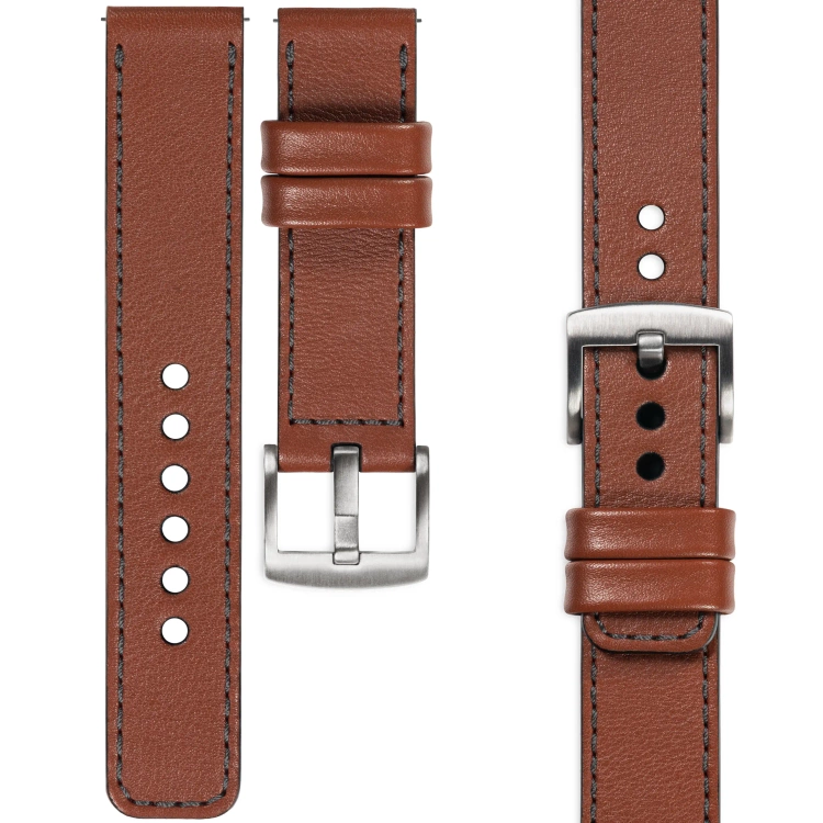 moVear Prestige C1 20mm leather watch strap | Brown, Brown stitching [sizes XS-XXL and buckle to choose from]