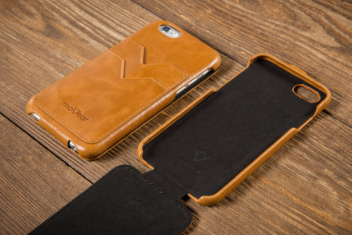 moVear flipDown C+ Leder-Hülle für Apple iPhone 6 / 6s | Vintage Ledercase, Hellbraun
