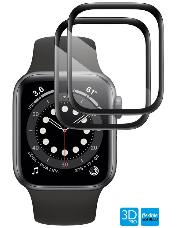2 pcs. | moVear flexible mSHIELD 3D PRO for Apple Watch 6/5/4/SE (44mm) (1.78"). Armored hybrid glass.