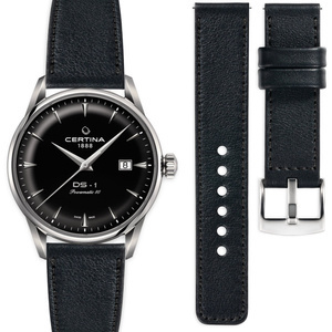 moVear Prestige C1 20mm Black Leather strap for Certina | Black stitching [sizes XS-XXL]