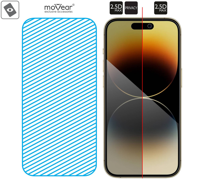 2 Stk. | moVear GLASS mSHIELD 2.5D MAX privacy für Apple iPhone 14 Pro (6.1") | (Privatisierung, Handyhülle freundlich)