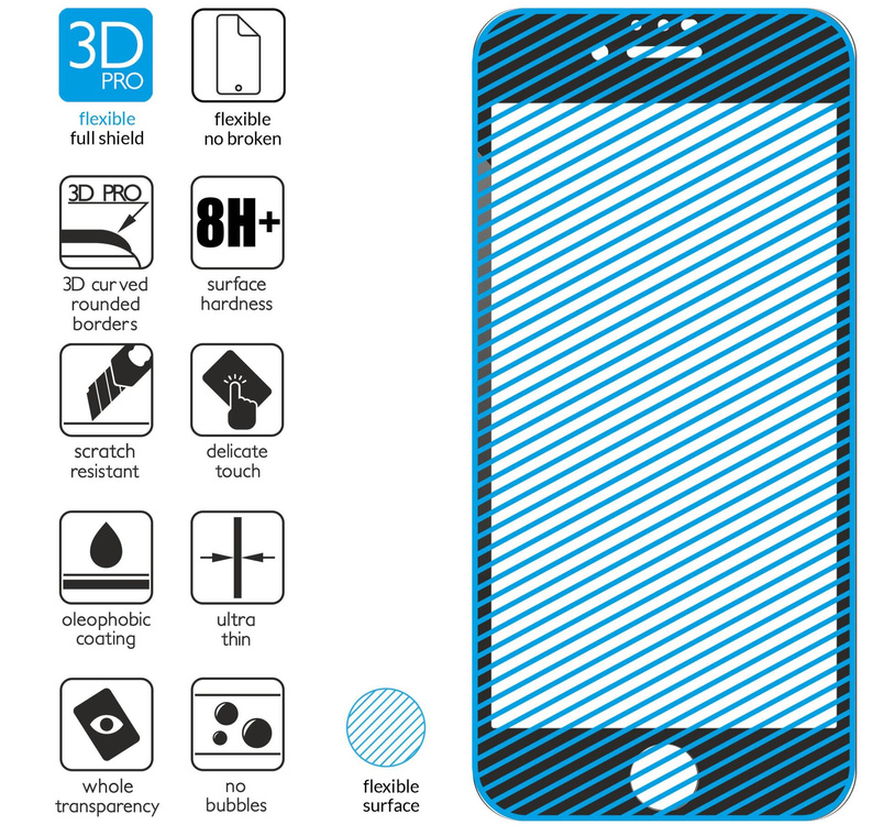 moVear flexible mSHIELD 3D PRO für Apple iPhone SE (2022 / 2020) / 8 / 7 (4.7"). Gepanzertes Hybridglas.