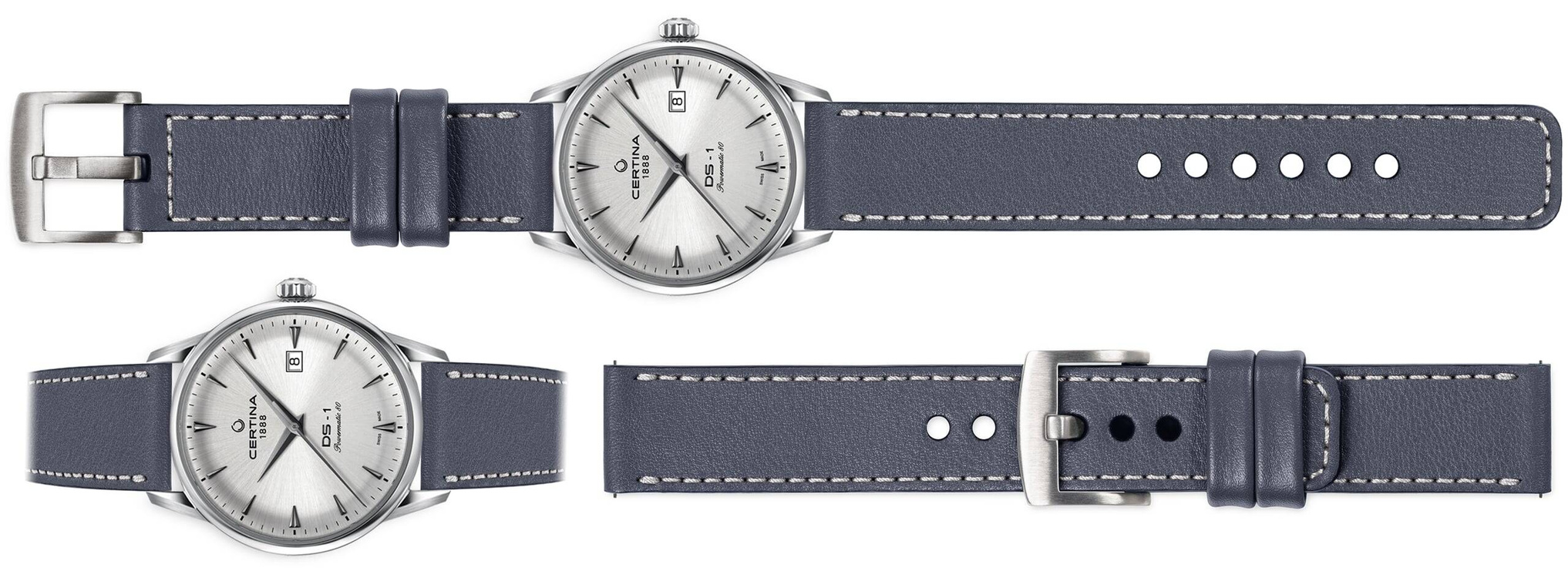 moVear Prestige C1 20mm Stahlgrau Lederarmband für Certina DS-1 C029.807.11.031.00 | Stahlgrau Nähte [Größen XS-XXL]