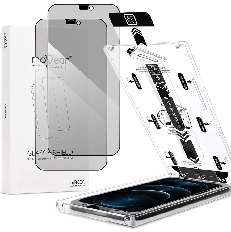 2 Stk. | moVear mBOX GLASS mSHIELD 2.5D MAX privacy für Apple iPhone 12 Pro Max (6.7") (Anti-Spionage, mit Applikator)