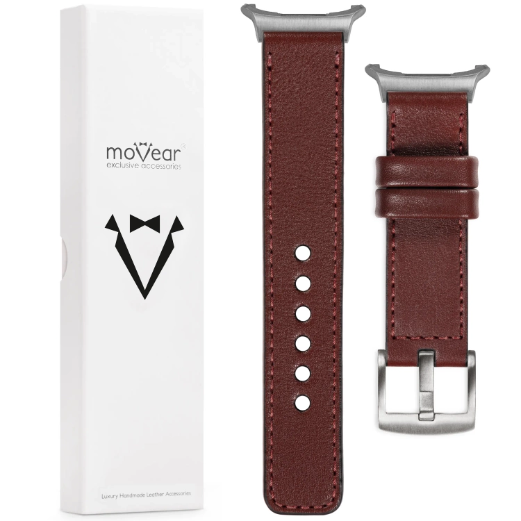 moVear Prestige C1 22mm Rotbraun Lederarmband für Samsung Galaxy Watch Ultra | Rotbraun Nähte [Größen XS-XXL und Schnalle zur Auswahl]
