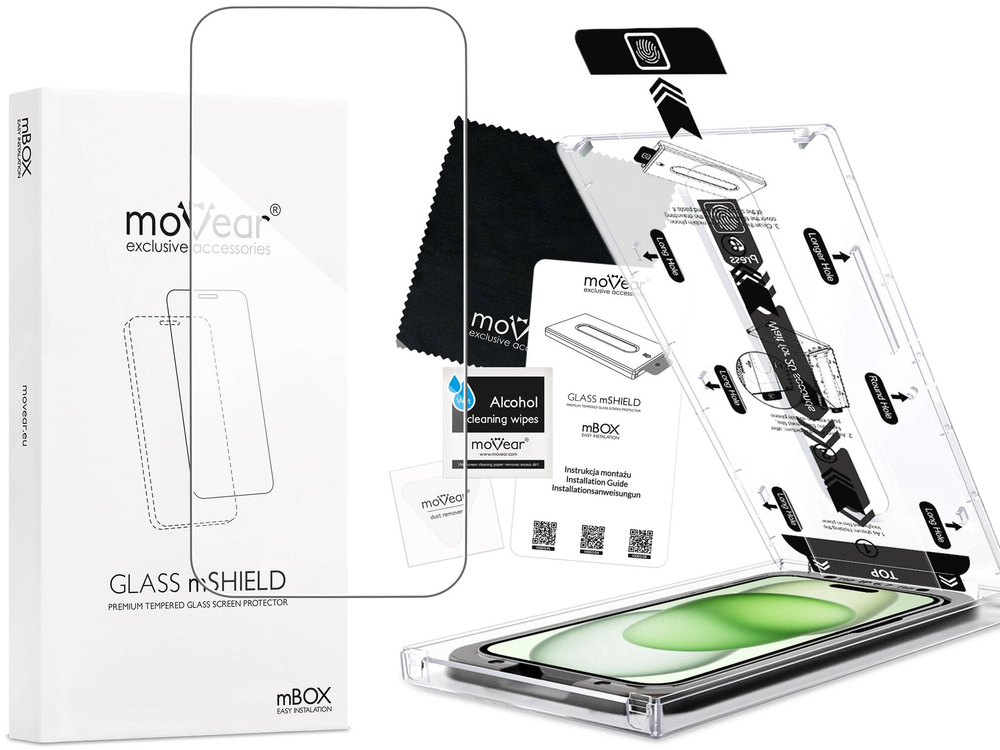moVear mBOX GLASS mSHIELD 2.5D for Apple iPhone 16/15 Plus / 15 Pro Max (6.7") (easy installation)