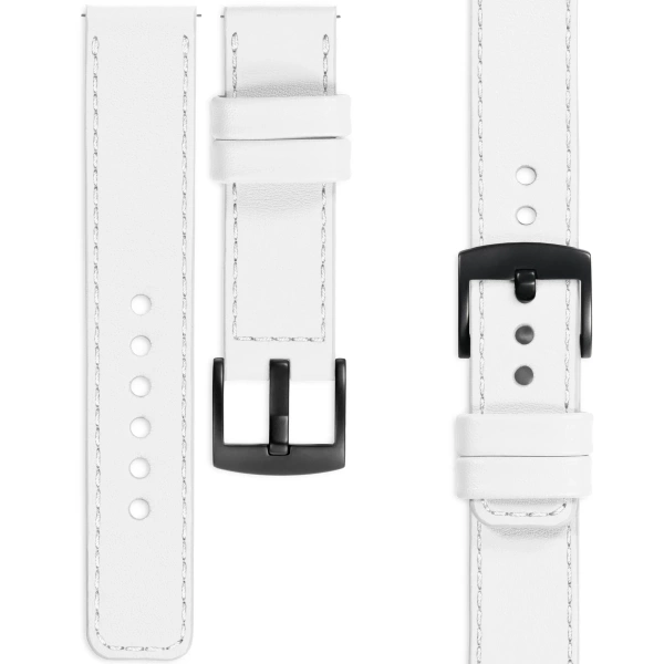 moVear Prestige C1 20mm Weiß Lederarmband für Garmin Vivoactive 5/3, Vivomove 3, Venu 2 | Weiß Nähte [Größen XS-XXL und Schnalle zur Auswahl]