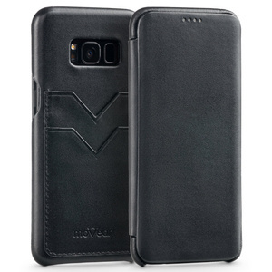 moVear flipSide S+ Leather Case for Samsung Galaxy S8+ (Plus) | Smooth, Black