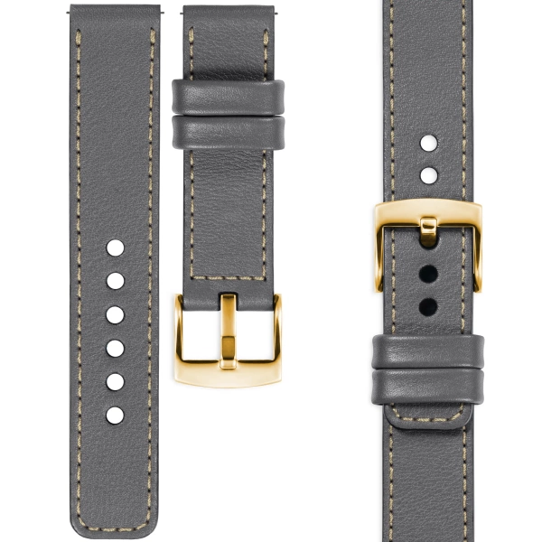 moVear Prestige C1 24mm leather watch strap | Gray, Gray stitching [sizes XS-XXL and buckle to choose from]