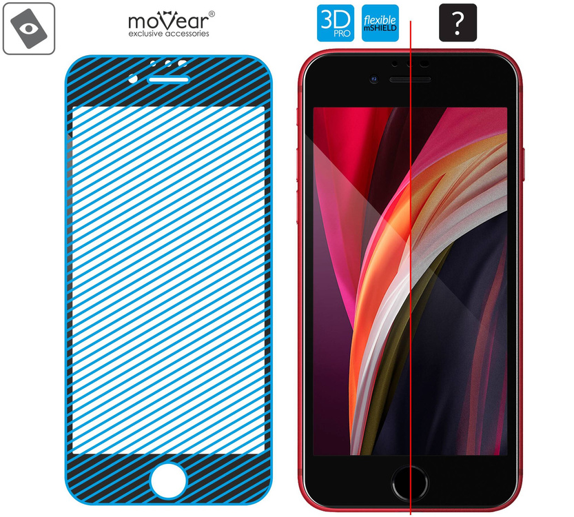 moVear flexible mSHIELD 3D PRO for Apple iPhone SE (2022 / 2020) / 8 / 7 (4.7"). Armored hybrid glass.