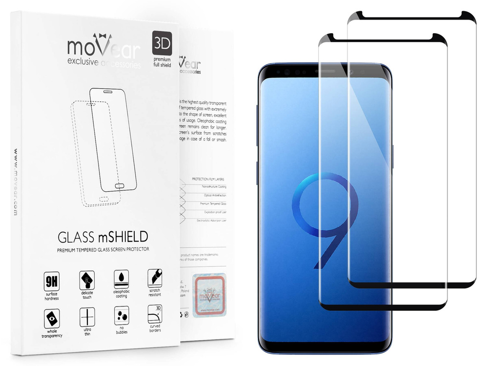 2 Stk. | moVear GLASS mSHIELD 3D cf für Samsung Galaxy S9 (5.8") (Handyhülle freundlich)