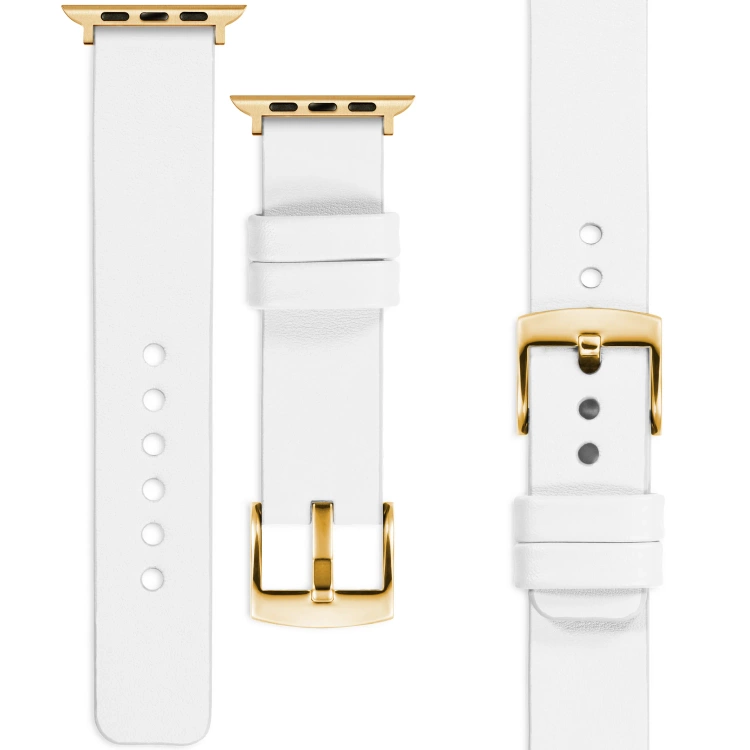 moVear Prestige S1 20mm Lederarmband für Apple Watch 10 / 9 / 8 / 7 / 6 / 5 / 4 / SE (46/45/44mm) & Ultra (49mm) Weiß [Adapter und Schnalle zur Auswahl]