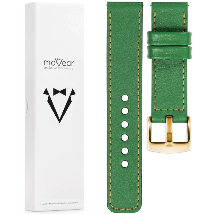 moVear Prestige C1 18mm Green Leather strap for Huawei Watch GT 5 4 / Pro (42/41mm) | Green stitching [sizes XS-XXL and buckle to choose from]