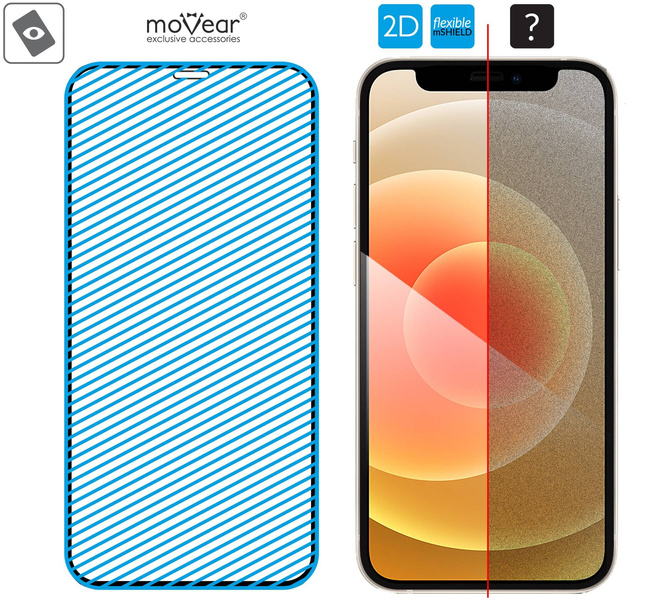 moVear flexible mSHIELD 2D for Apple iPhone 12 Mini (5.4"). Armored hybrid glass.