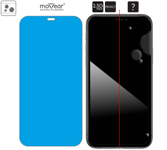 moVear GLASS mSHIELD 2.5D MAX privacy für Apple iPhone 11 Pro / Xs / X (5.8") | (Privatisierung, Handyhülle freundlich)