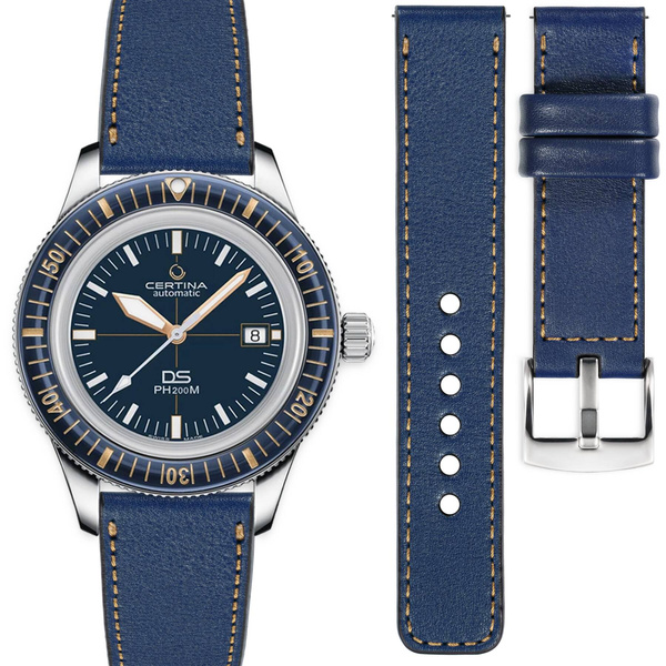 moVear Prestige C1 20mm Navy blau Lederarmband für Certina DS PH200M C036.407.16.040.00 | Navy blau Nähte [Größen XS-XXL]