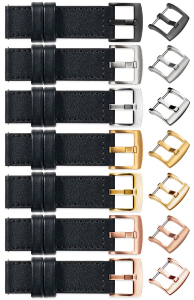 moVear Prestige CW1 20mm Wide leather watch strap with pad for Samsung Galaxy Watch 7 / 6 / 5 / 4 / 3 & Pro / FE / Classic / Active | Black, Black stitching [sizes XS-XXL and buckle to choose from]