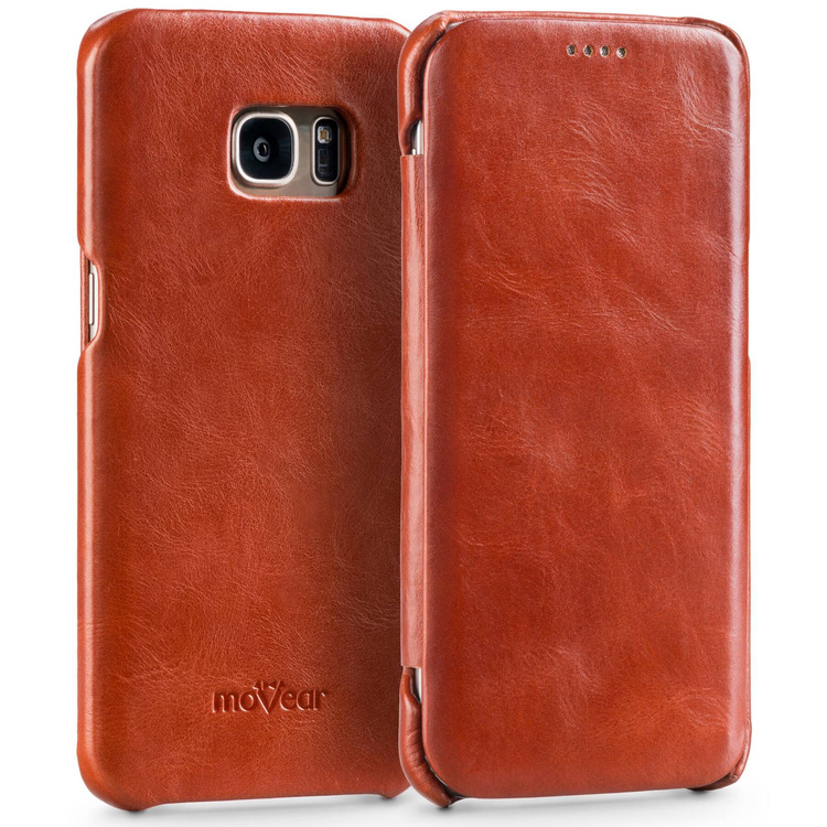 moVear flipSide S Ledertasche für Samsung Galaxy S7 edge (5.5") | Glatte Leder, Handy Hülle book type (Braun)