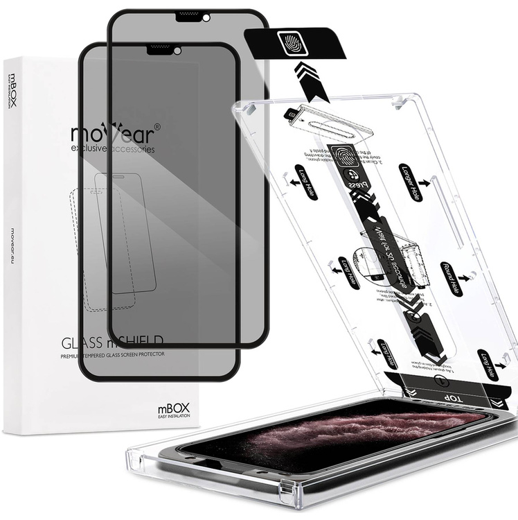 2 pcs. | moVear mBOX GLASS mSHIELD 2.5D MAX privacy for Apple iPhone 11 Pro Max / Xs Max (6.5") (Anti spy, with Applicator)