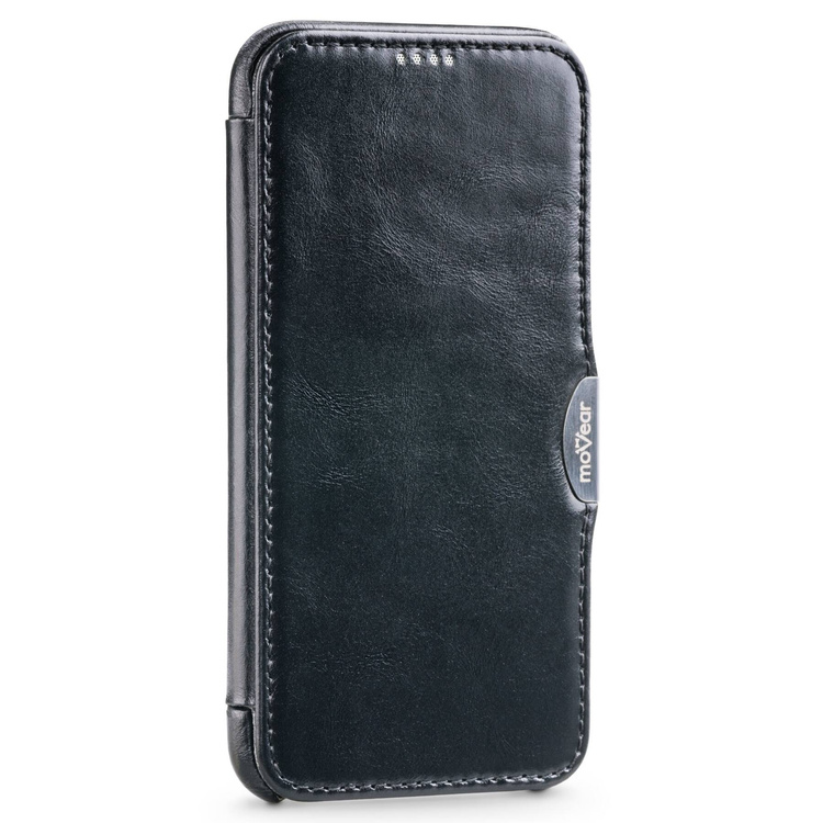 moVear flipSide C Leder Handyhülle für Apple iPhone Xs MAX (6.5") | Vintage Leder (Schwarz)