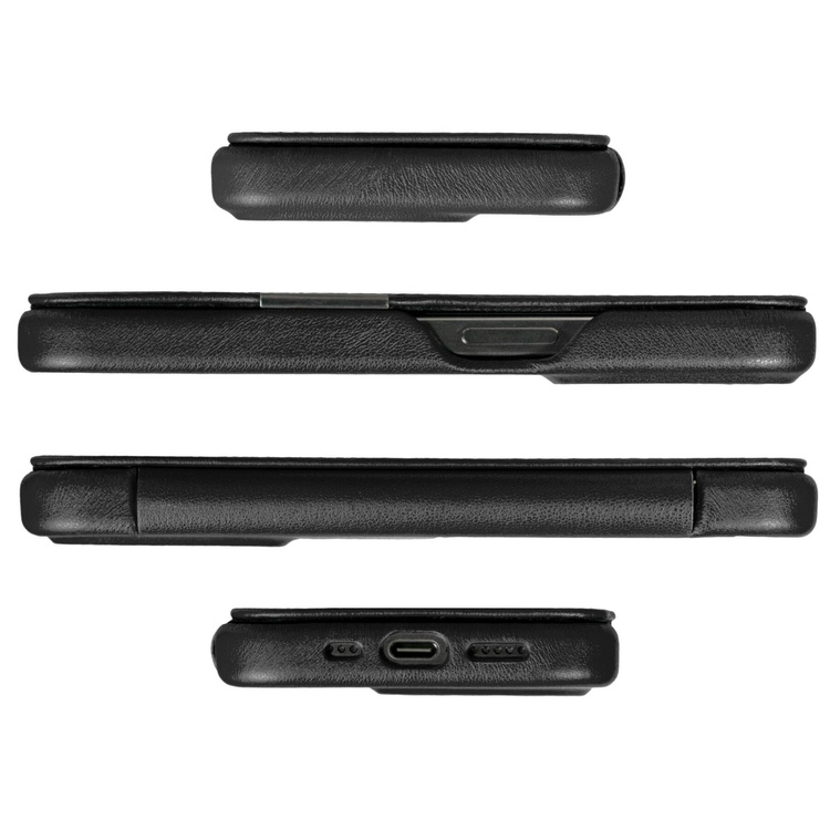 moVear flipSide 4C Leder Handyhülle für Apple iPhone 15 (6,1") | Glattleder (Schwarz)