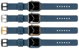 moVear Prestige S1 24mm Lederarmband für Apple Watch 10 / 9 / 8 / 7 / 6 / 5 / 4 / SE (46/45/44mm) & Ultra (49mm) Blaue Jeans [Adapter und Schnalle zur Auswahl]