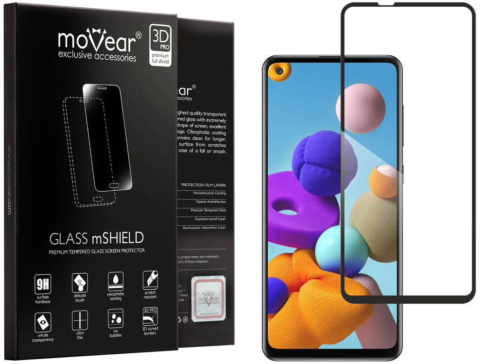 moVear GLASS mSHIELD 3D PRO-E for Samsung Galaxy A21 (6.5") (case friendly)