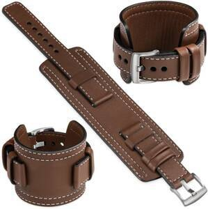 moVear Prestige CW1 24mm Wide leather watch strap with pad | Dark brown, Dark brown stitching [sizes XS-XXL and buckle to choose from]