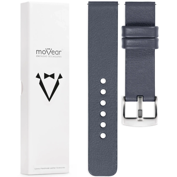 moVear Prestige S1 18mm Uhrenarmband aus Leder | Stahlgrau [Größen XS-XXL und Schnalle zur Auswahl]