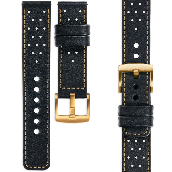 moVear Prestige R2 24mm leather watch strap | Black, Black stitching [sizes XS-XXL and buckle to choose from]