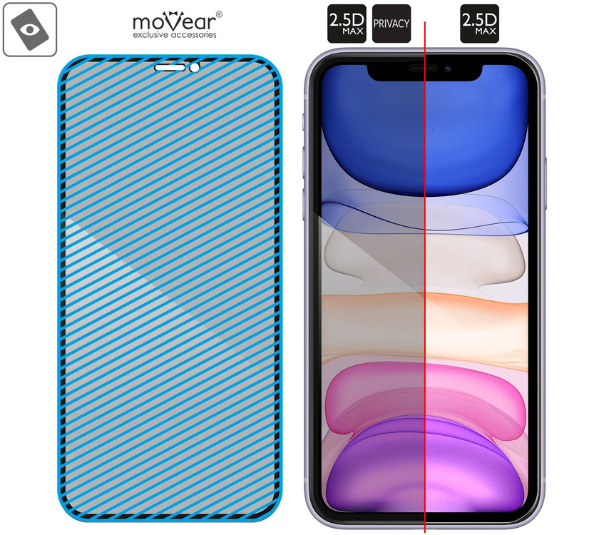 moVear GLASS mSHIELD 2.5D MAX privacy für Apple iPhone 11 / Xr (6.1") | (Privatisierung, Handyhülle freundlich)