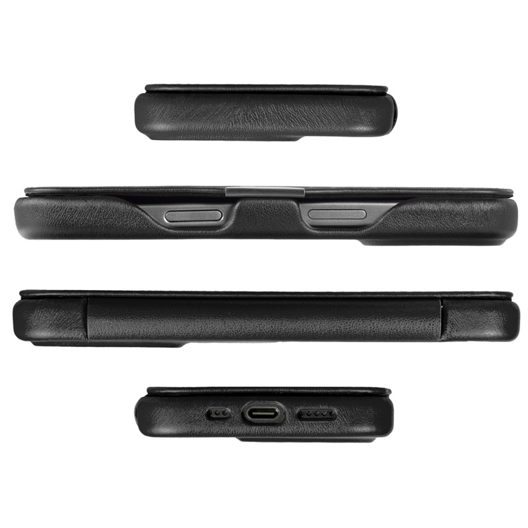 moVear flipSide 4C Leder Handyhülle für Apple iPhone 16 (6.1") | Glattleder (Schwarz)