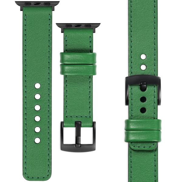 moVear Prestige C1 22mm Green Leather strap for Apple Watch 10 / 9 / 8 / 7 / 6 / 5 / 4 / SE (46/45/44mm) & Ultra (49mm) | Green stitching [sizes XS-XXL and buckle to choose from]