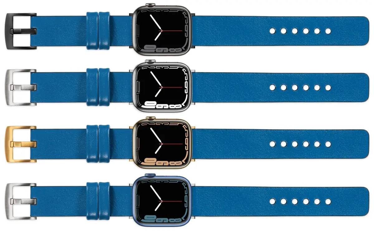 moVear Prestige S1 22mm Lederarmband für Apple Watch 10 / 9 / 8 / 7 / 6 / 5 / 4 / SE (46/45/44mm) & Ultra (49mm) Blau [Adapter und Schnalle zur Auswahl]