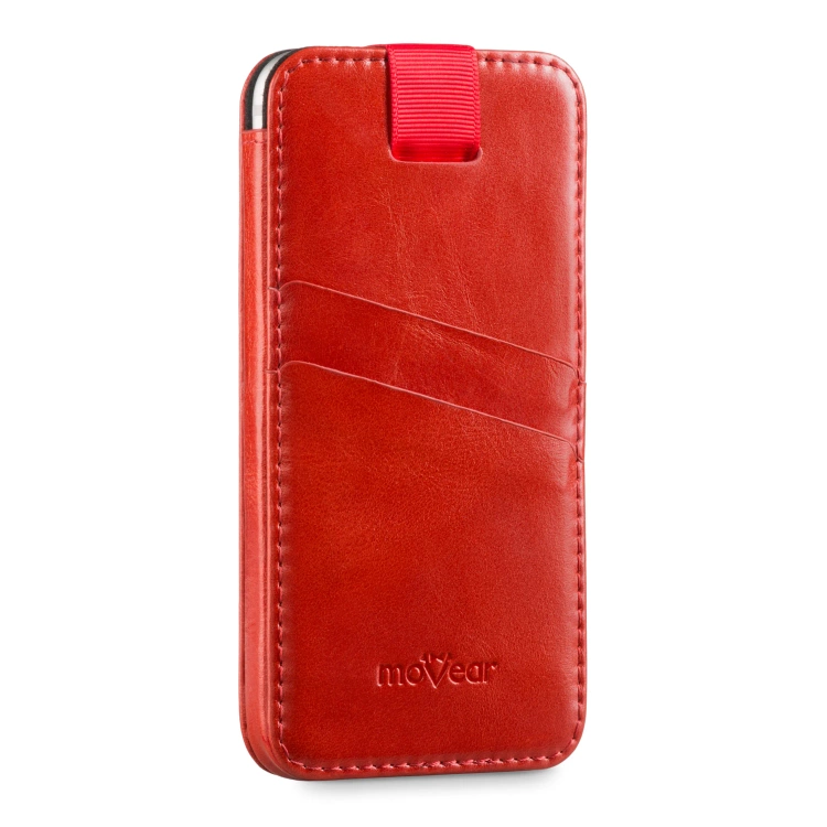 moVear pocketCase C+ Slide in leather Bag Pouch for Samsung rozmiar M (ok 148 x 71 x 8mm) | Vintage leather (Red)