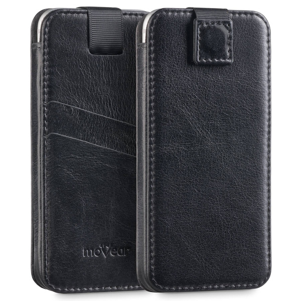 moVear pocketCase C+ Einschubtasche aus Leder für Apple iPhone 16/15/14/13, 12/11 Pro, Xs/X | Vintage Leder (Schwarz)