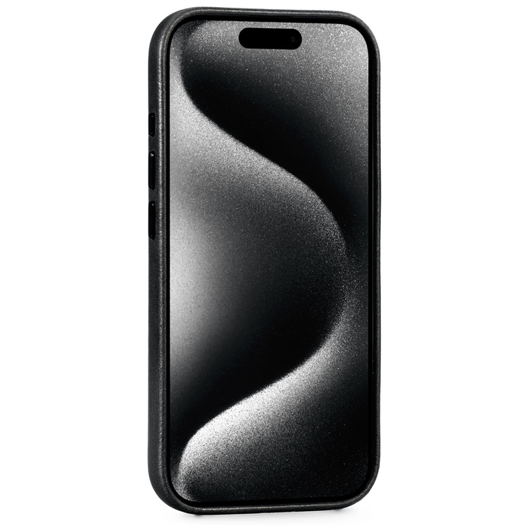 moVear [PRODUCT_MODEL] Leather back cover for Apple iPhone 15 Pro Max (6.7") | MagSafe compatible, Natural oiled leather (Black)